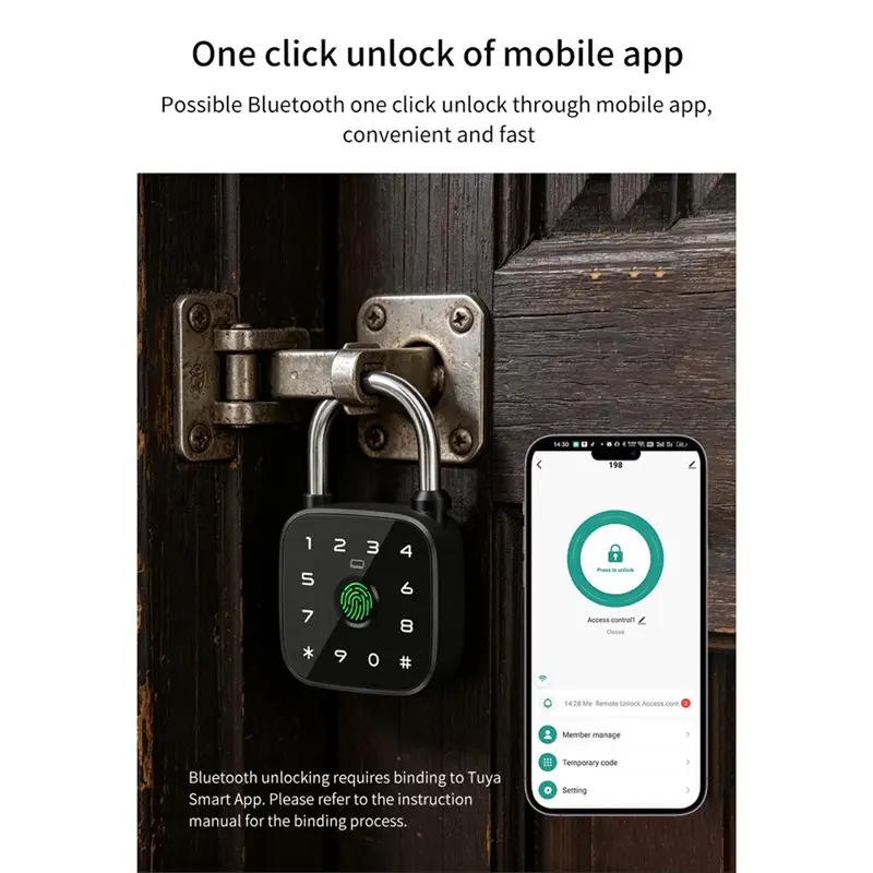 Фото ABMH-Tuya APP Умный замок с отпечатком пальца и паролем, Bluetooth, миниатюрный, водонепроницаемый, биометрический электронный замок для шкафчиков, багажа, спортзалов №5