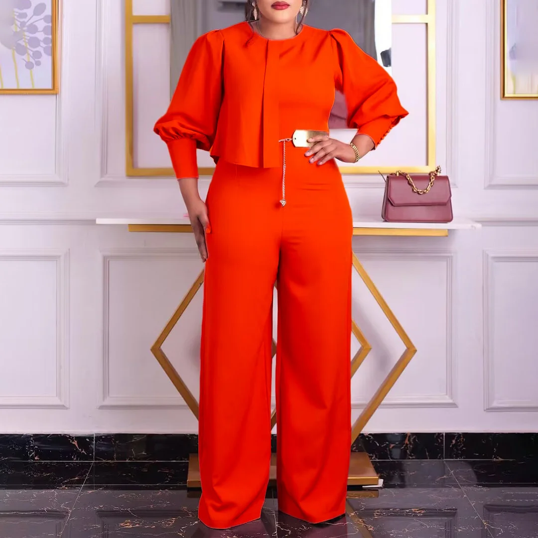 Women's Jumpsuit New 2023 Spring New Long-sleeved Casual Fashion Wide Leg Solid Color Large Elegant  Fit Jumpsuit With Belt