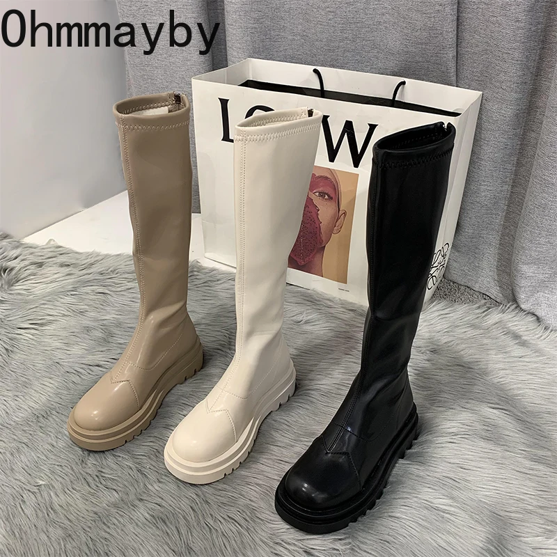

Woman Thigh High Boots Fashion Women Platform Knight Knee-High Boots 2022 Flats Women's Shoes Winter White Long Boots