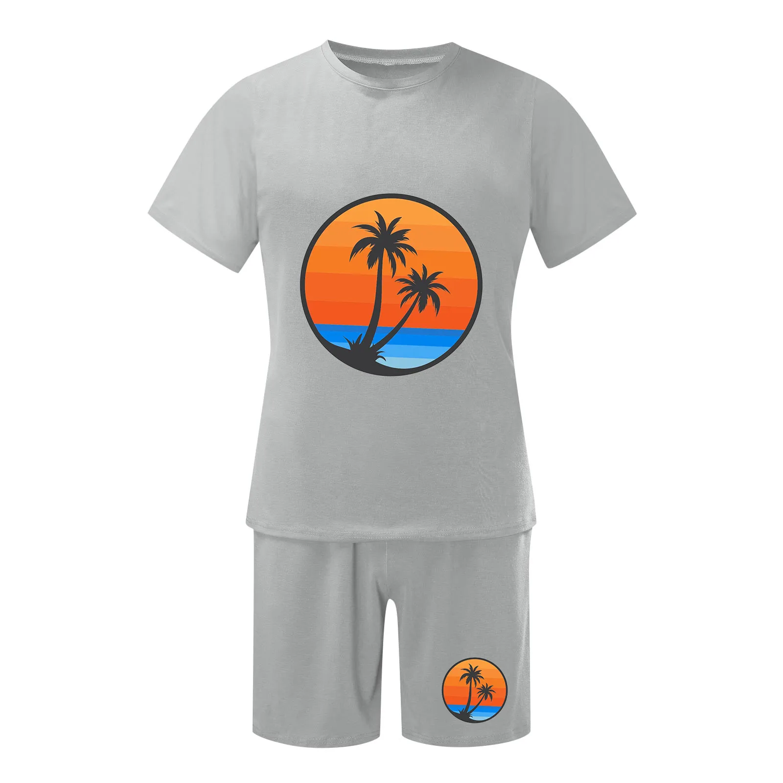Male Hawaiian 2 Piece Set Coconut Tree Print Tops Quick Dry Shorts Men Sets Streetwear Ensemble Homme Dailywear Conjuntos
