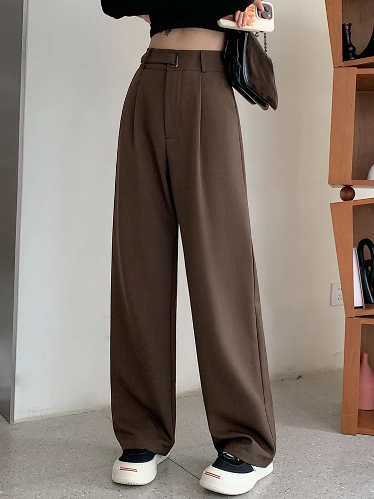 

Autumn New Women Suit Floor Length Pants Women's Loose Relaxed High Waist Slim Wide Leg Pants Solid Office Lady Trousers Female
