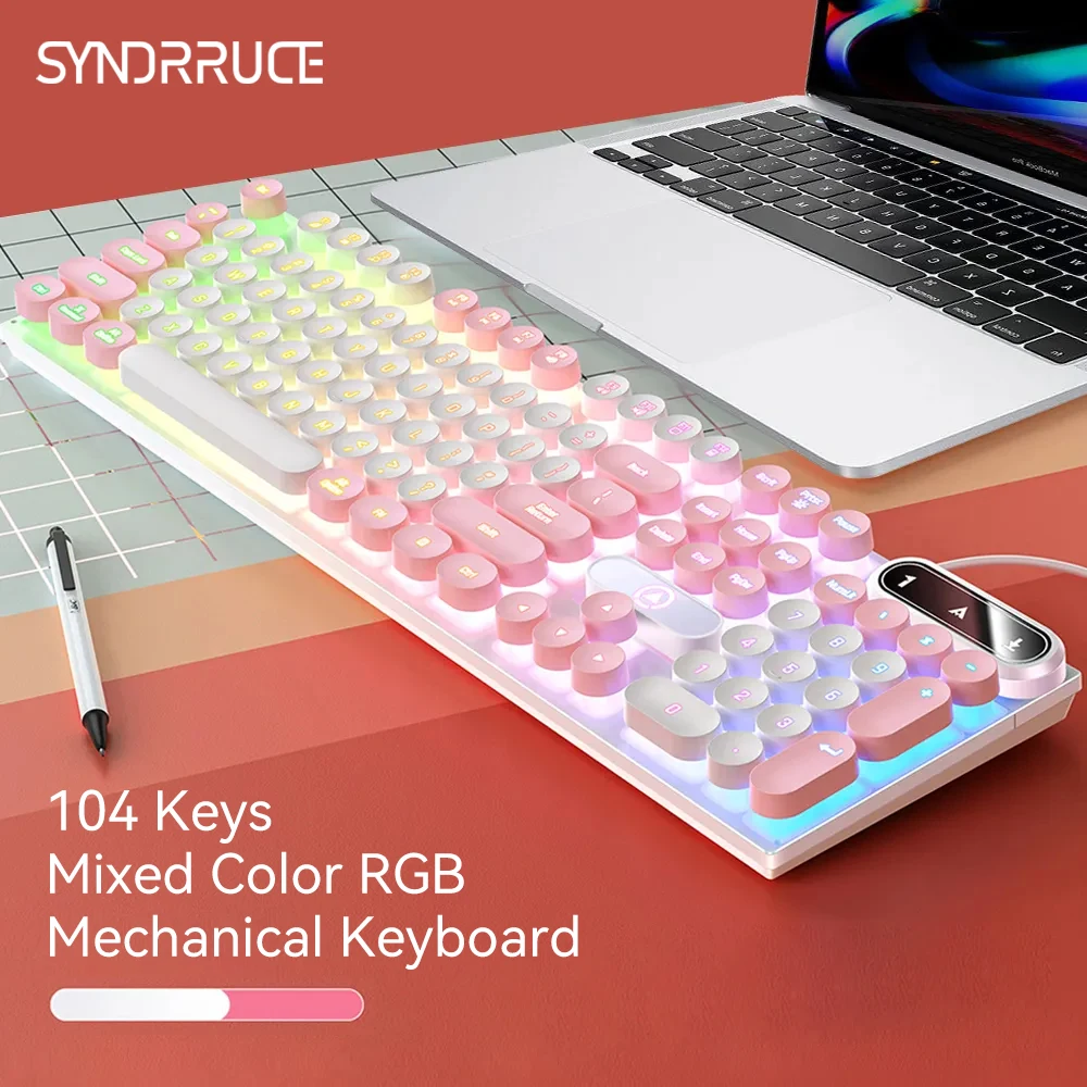 

Mechanical Keyboard 104Keys Compact Blue /Red Switch Cooling RGB Keypad Ergonomic Wired Keyboard for Gaming Office Internet Cafe