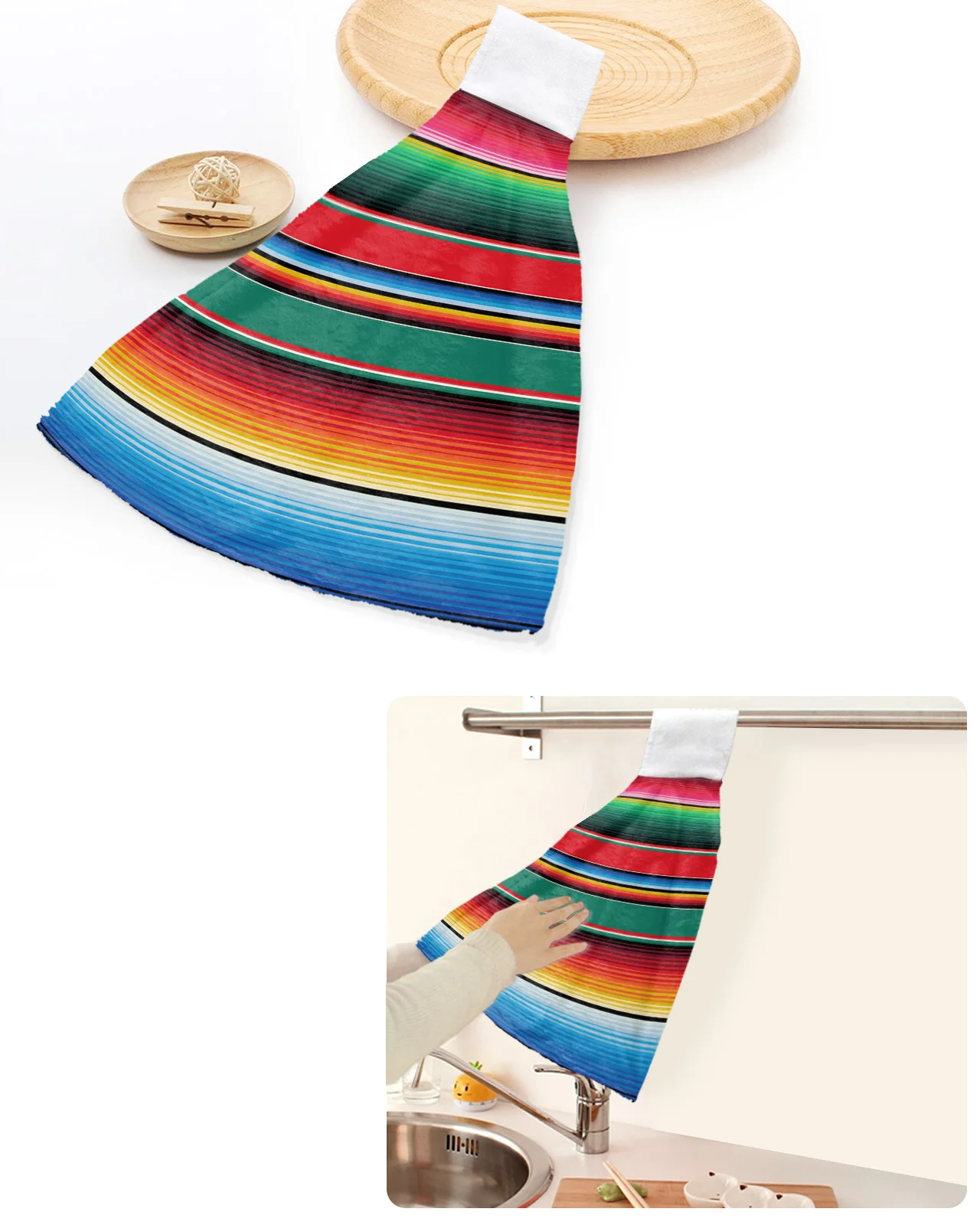 

Colorful Mexican Stripes Hand Towels Home Kitchen Bathroom Hanging Dishcloths Hand Towel Loops Quick Dry Soft Absorbent Towels