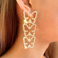 new bling crystal hollow butterfly drop earrings for women golden shiny rhinestone mushroom heart dangle earrings trendy jewelry