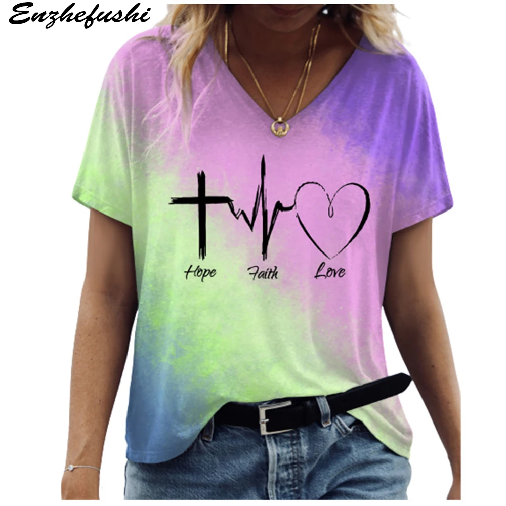 

Summer 2022 Women's Gradient EKG Harajuku Fashion Casual Kawaii 3D Women's T Shirts Free Shipping Blouse