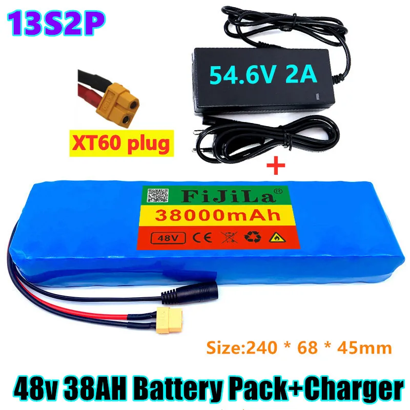 

48V 38Ah 13S2P 18650 battery pack 1000W high power batteries 54.6V 38000mAh Ebike electric bicycle BMS with Charger XT60
