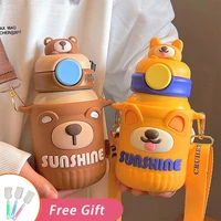 316 stainless steel thermos kawaii child tumbler creative cartoon vacuum flasks portable insulation straw cup cute water bottle