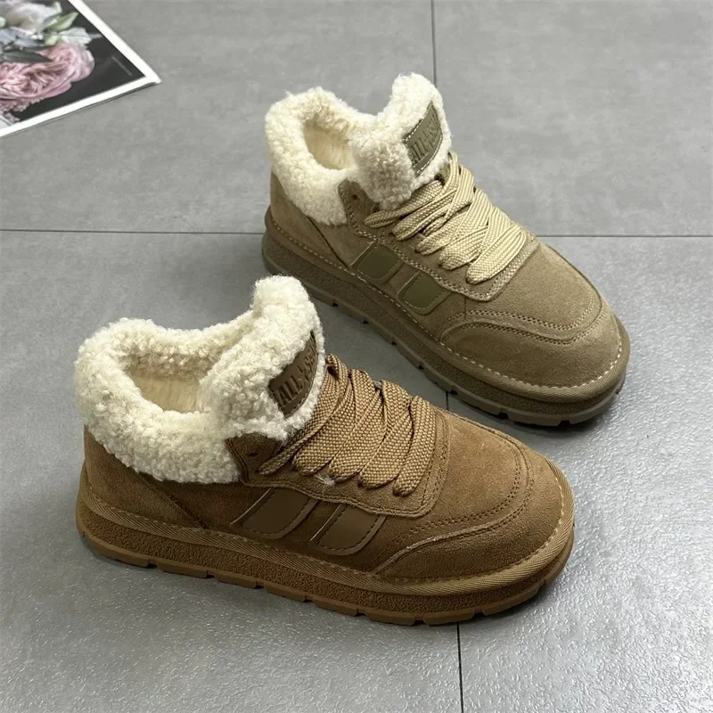 Зимние женские сохраняющие тепло ботинки на платформе из хлопка Модные низкие