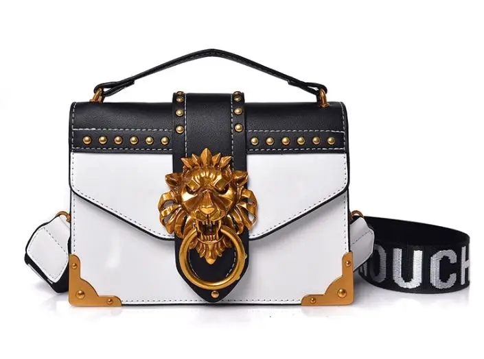 

2021 new ins women PU leather sling bagsTeenagers hip hop shoulder bags with metal lion buckle lady crossbody packs solid Bolsos
