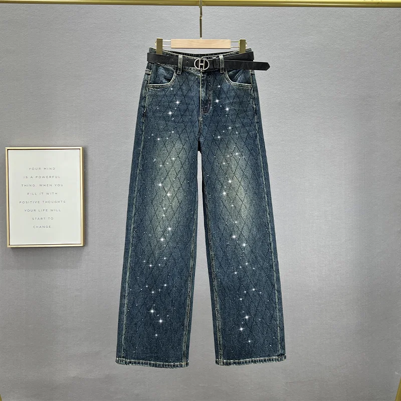 

Новинка 2023, осенние свободные джинсовые брюки с завышенной талией, женские штаны для тяжелой промышленности, популярные брюки со шваброй, джинсы с широкими штанинами, женские джинсовые брюки