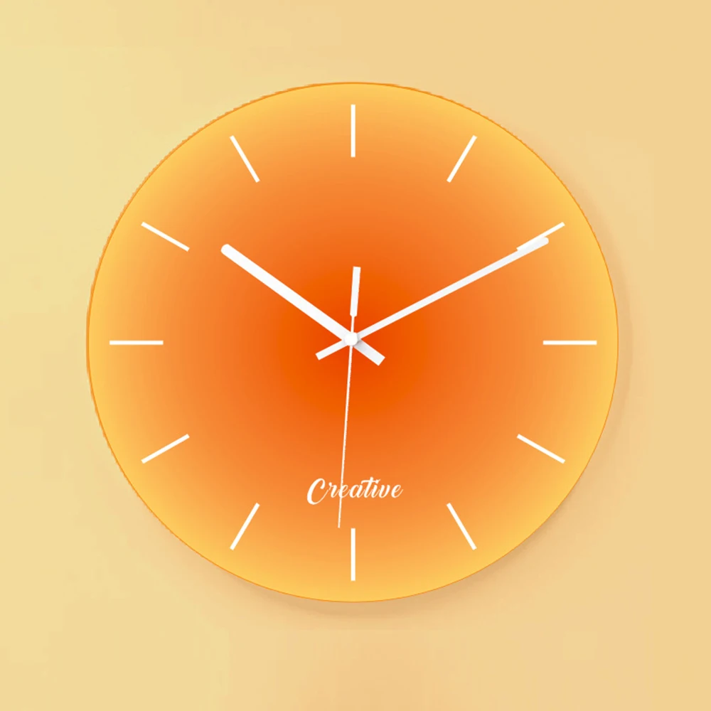 

Креативные Стеклянные Настенные часы в скандинавском стиле С закатом, простое украшение для гостиной без отверстий, бесшумные настенные ча...