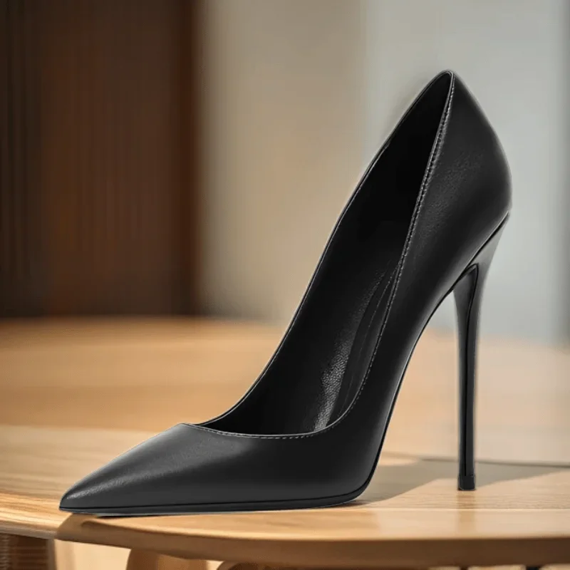 Туфли женские на тонком каблуке матовые коричневые кожа обработка поверхности