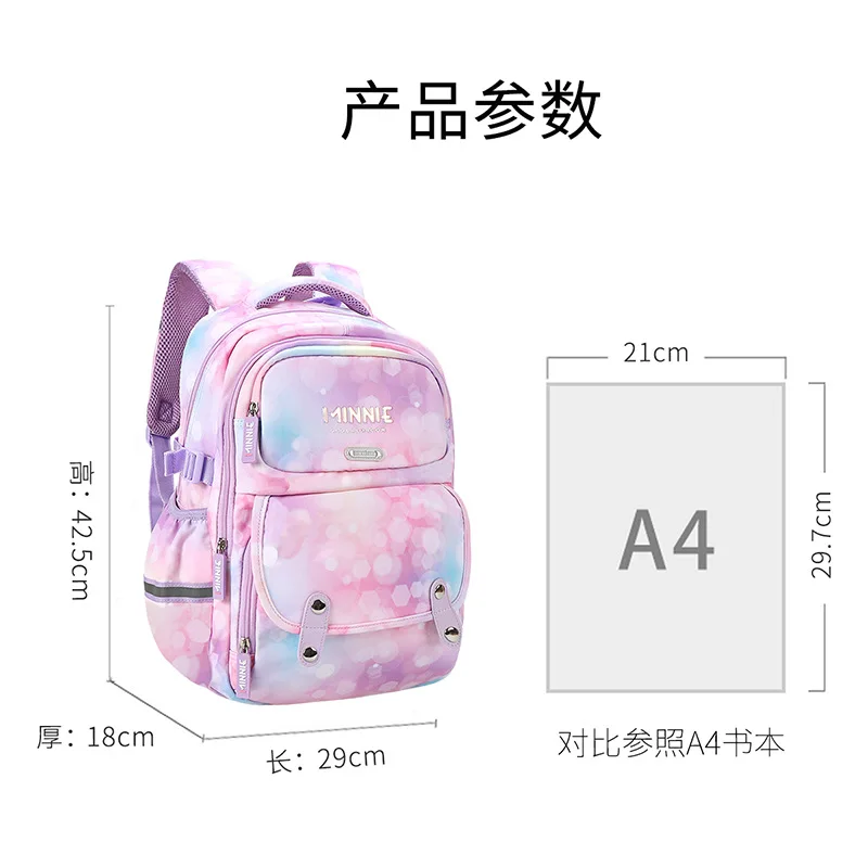 Disney New Minnie School Bags For Girls Grade 3-6 Primary Student Fashion Shoulder Orthopedic Backpack Large Capacity Mochila