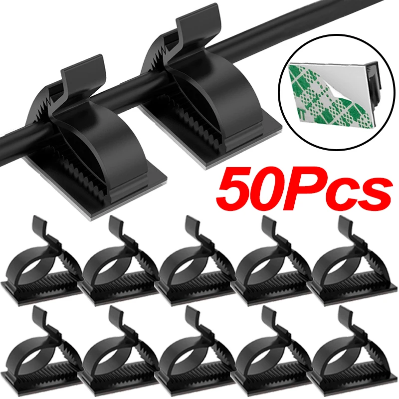 

50PCS Self Adhesive Cable Clips Adjustable Cable Management Desk Organizer Car Office Wire Cord Fixer Holder Data Line Clamp