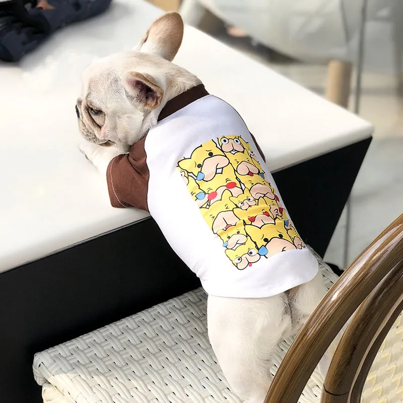

Летняя футболка с мультяшным принтом французского бульдога, одежда для домашних животных, одежда для маленьких собак, одежда для домашних ж...