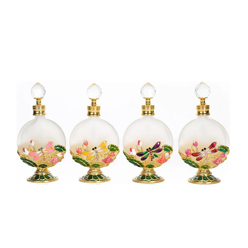 

60 X 30ml Vintage Perfume Bottles Empty Decorative Jeweled Dragonfly Lotus Leaf Fancy Crystal Glass Perfume Bottle Refillable