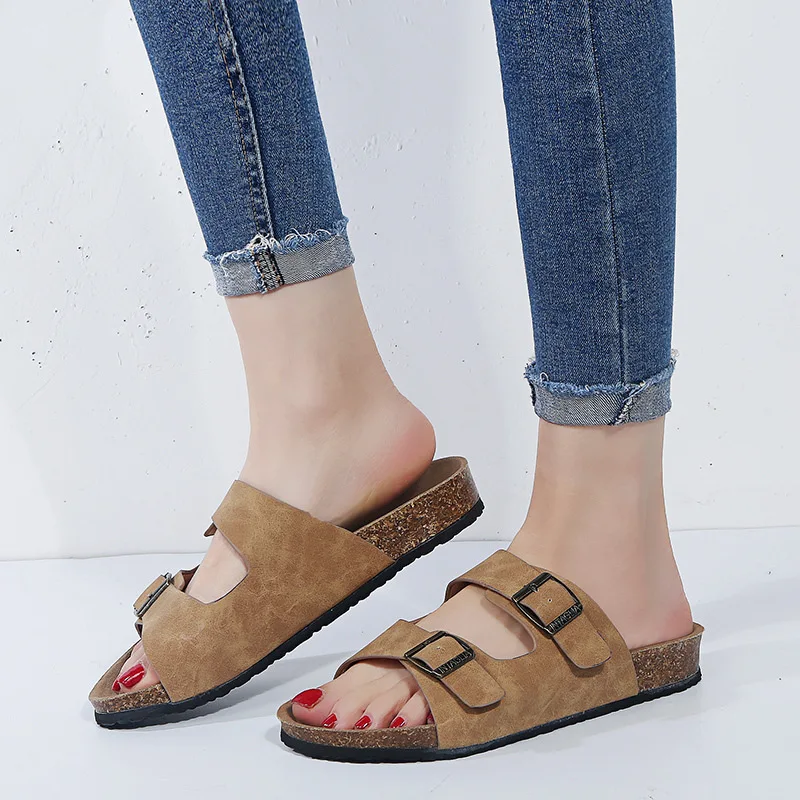 

Women's Summer Footwear Neutral Shoes Slides Women Men Sandals Cork Slippers Beach Flat Heel Female Flipflop Beach Large Size 44