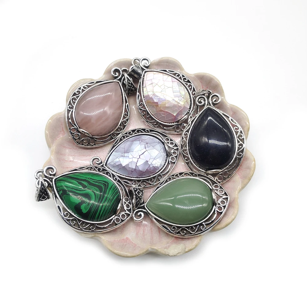 

Natural Stone Shell Pendant Water Drop Reiki Restoration Agate Crystal Fashion Jewelry Making DIY Unisex Charm Necklace Earring