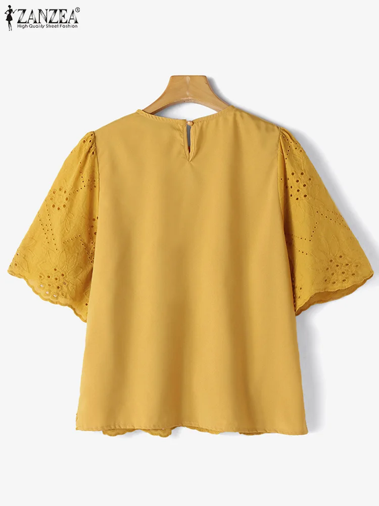 Блузка ZANZEA женская с вышивкой модный элегантный ажурный топ полурукавом и
