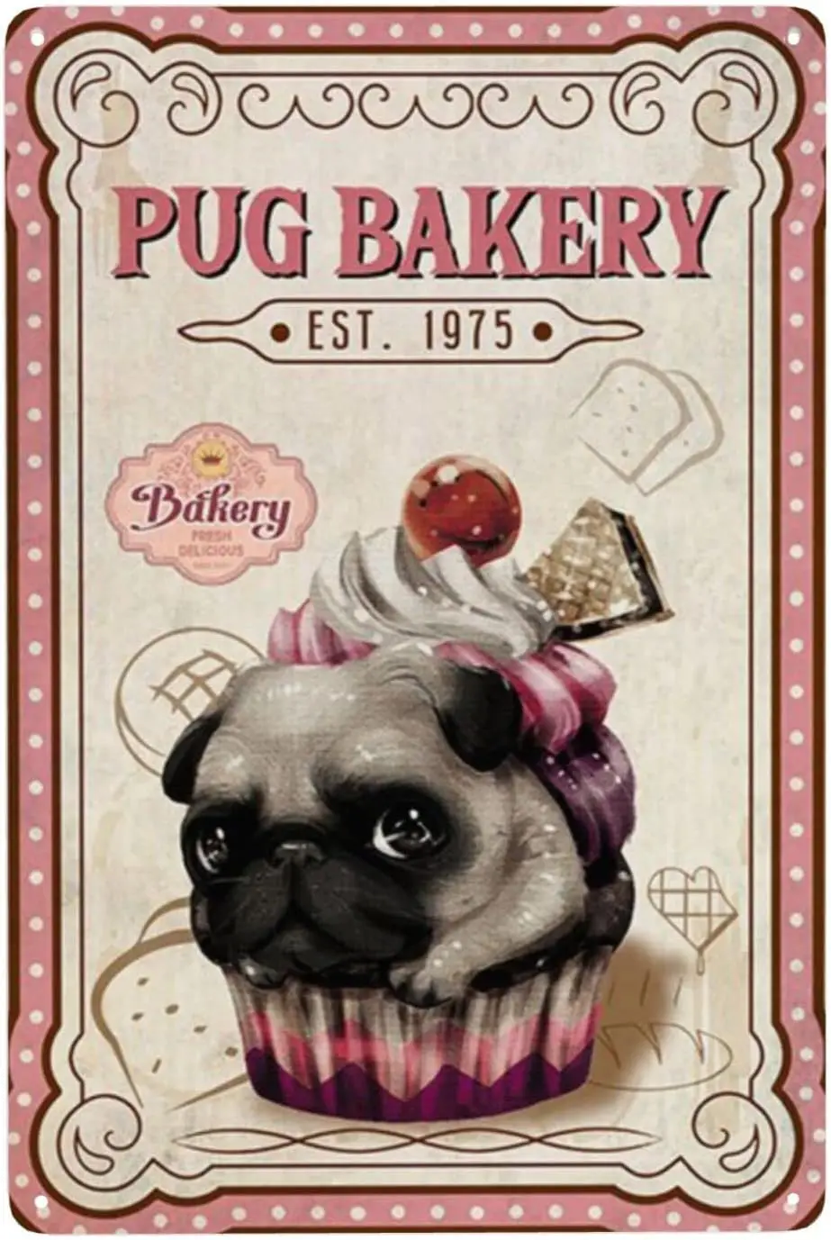 Metl Tn Sgn Wll Decor rt Pug Cnvs Prnt для Cfe Br Resturnt Supermrket Магазин Best Gfts de 8 x 12 nches