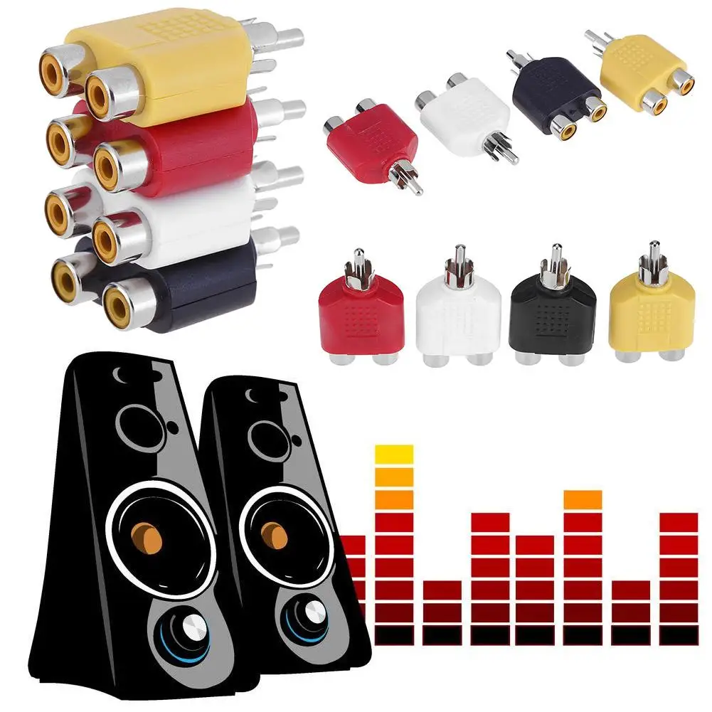

4pcs Plastic RCA 7mm Y Splitter AV Audio Video Plug Converters 1 Male to 2 Female Adapters Jack Plug mixer and peripheral