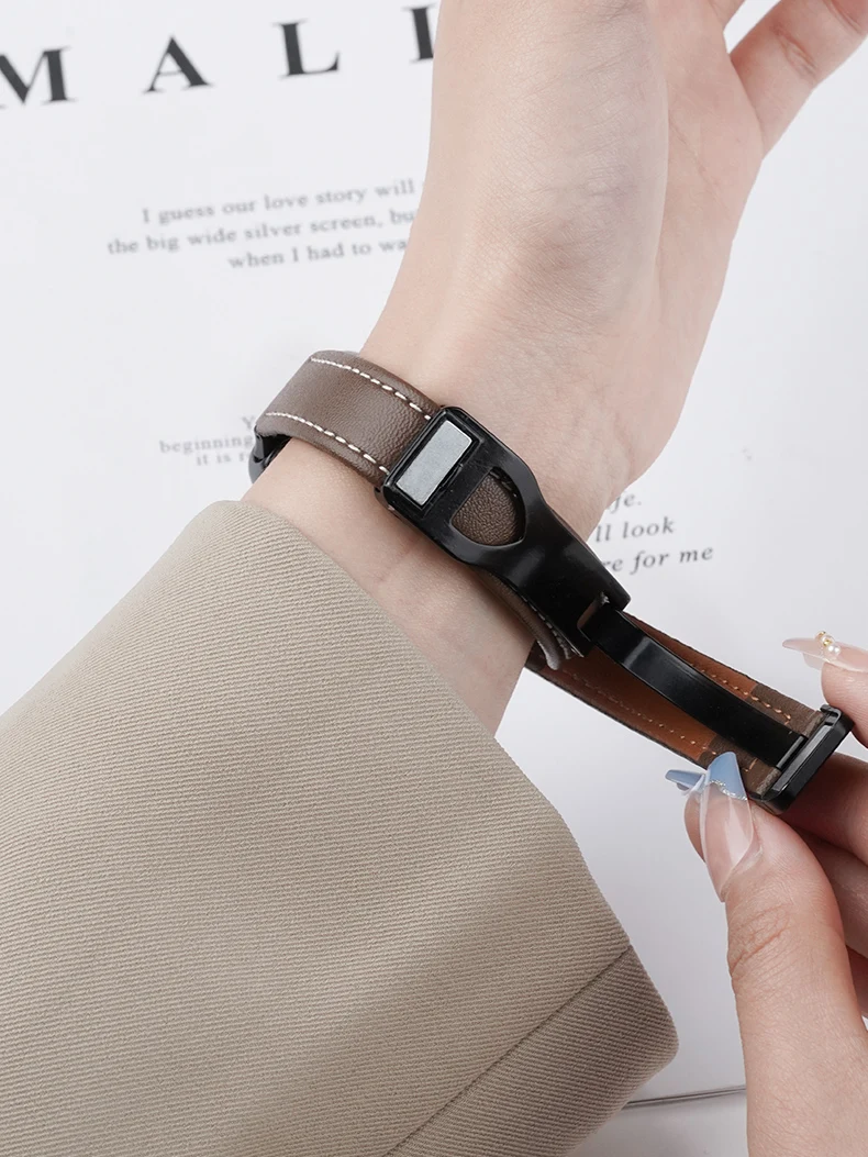 Фото Магнитный кожаный ремешок для HUAWEI Band 11/11 Pro, аксессуары, спортивный браслет, ремешок для Huawei Smart Band 8, 9, 10, NFC-ремешки №5