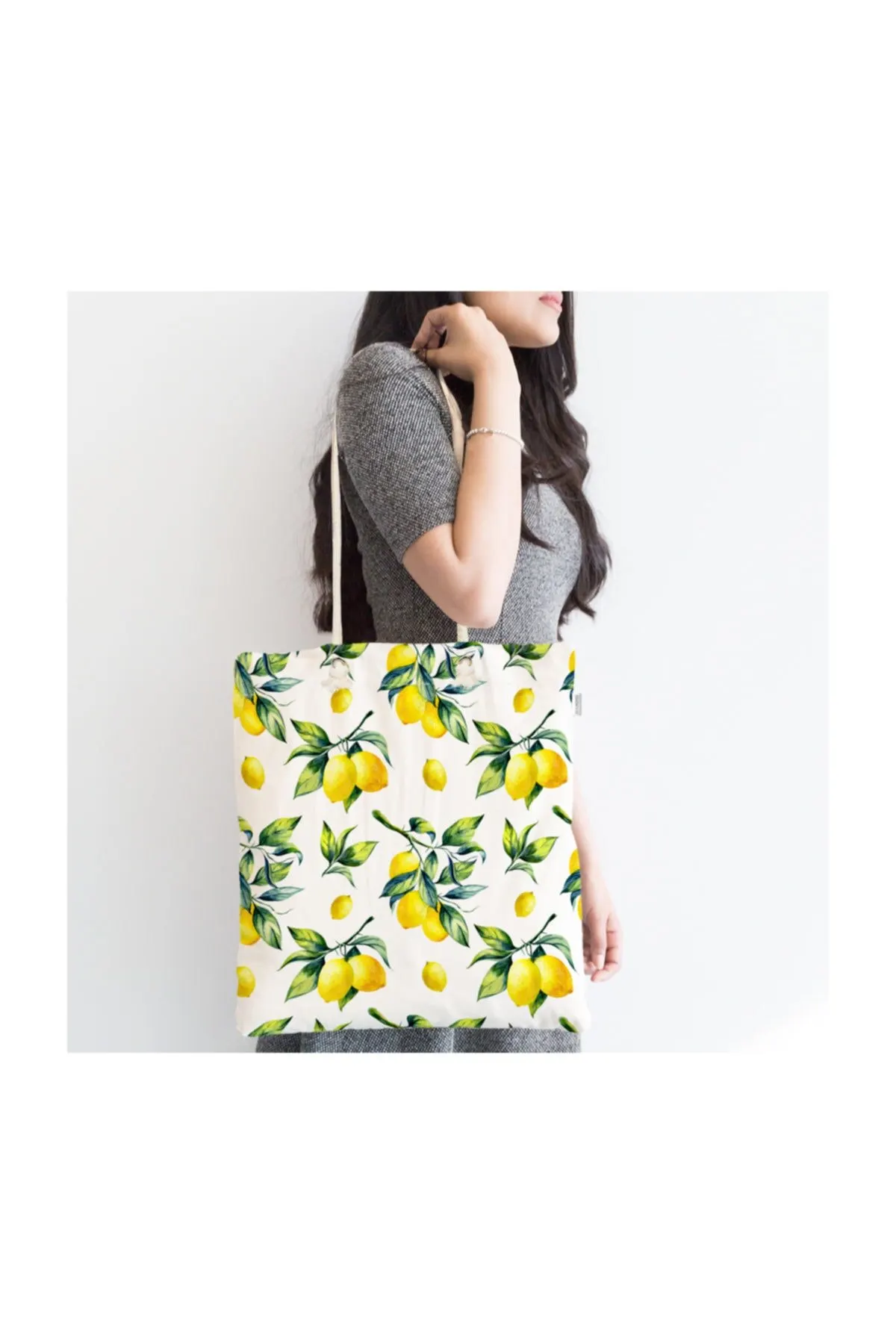 

Женская пляжная сумка, современная ткань с 3D молнией, лимонный узор на белом фоне, сумка-тоут, летние сумки для покупок