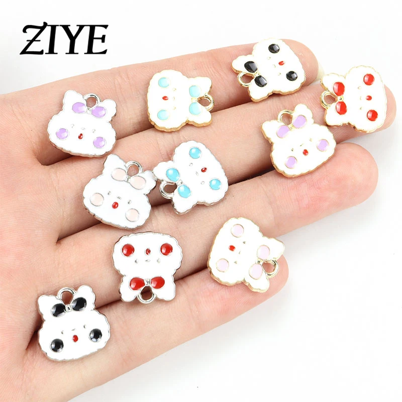 

10pcs Cute Bow Ties White Rabbit Enamel Charms Cartoon Bunny Animals Drip Oil Alloys Pendants For Making DIY Jewelry Accessories