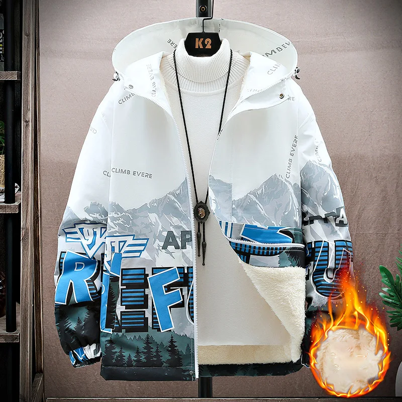 

Fashion Men Parkas Windbreaker Big Pockets Plush Coats Wholesale Winter Parkas Thicken Keep Warm Coat Fur Hooded Jacket Overcoat