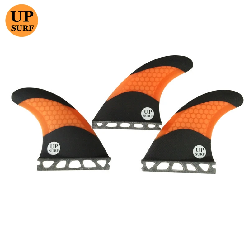 UPSURF Single Tabs Fins M Size Fins Honeycomb Fiberglass Surfboard 3 pcs/set Orange Color Swimming Accessories