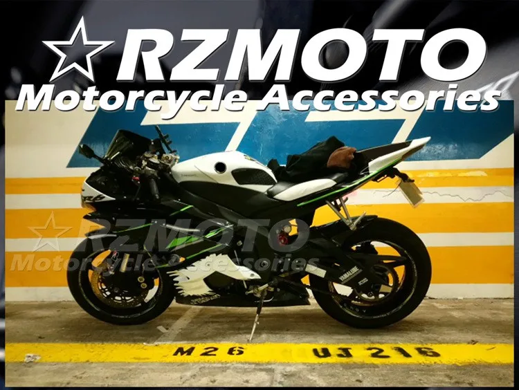 

4Gifts New ABS Motorcycle Fairings Kit Fit For YAMAHA YZF- R6 2006 2007 06 07 Bodywork Set White Green