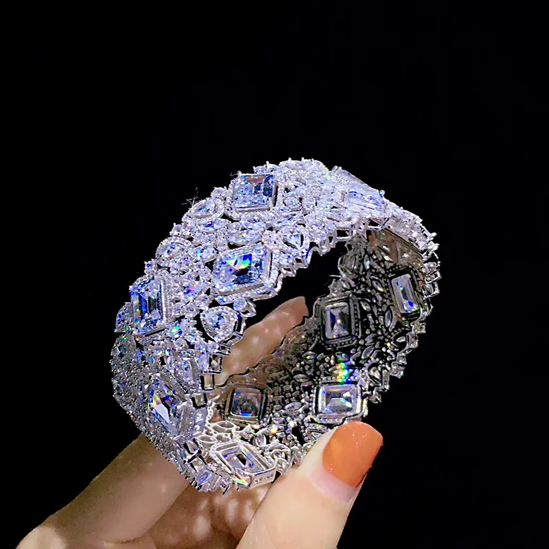 

ZOCA Luxury 925 Sterling Silver Full White Zircon Diamond Bracelets Women Wedding Party Gift Engagement Anniversary Must Have