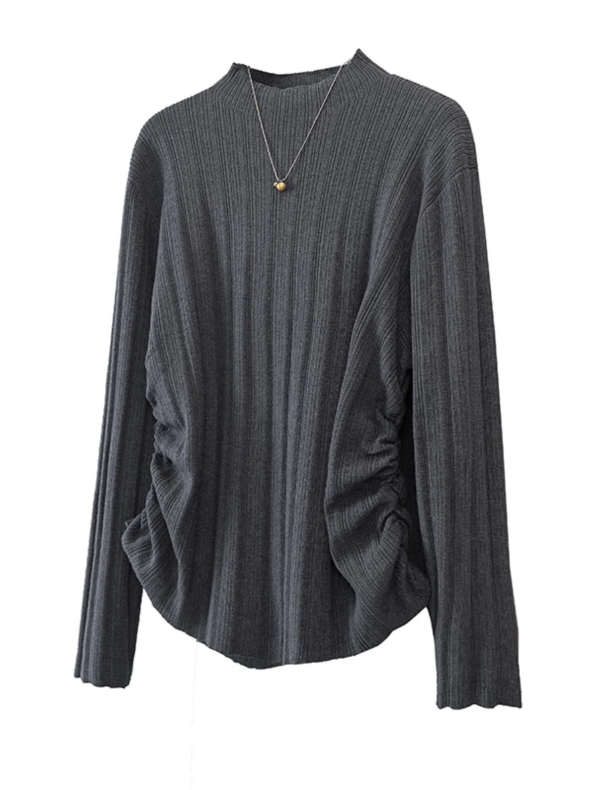 Фиолетовый вязаный свитер с полувысоким воротником и длинными рукавами женский