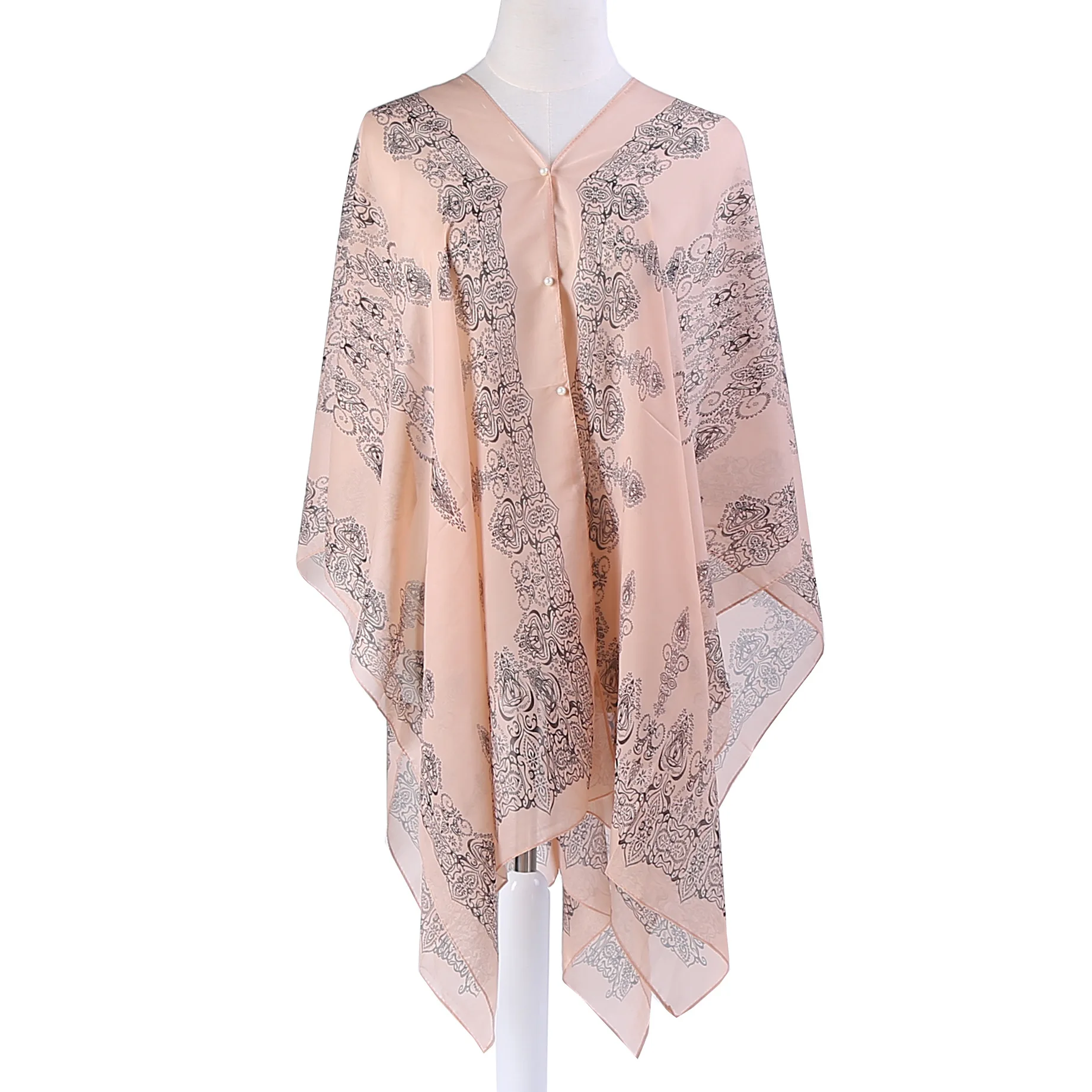 

2022 New Imitation Silk Creative Summer Sunshade Sunscreen Lady Shawl Korean Chiffon Fashion Suit Women Poncho Capes Khaki