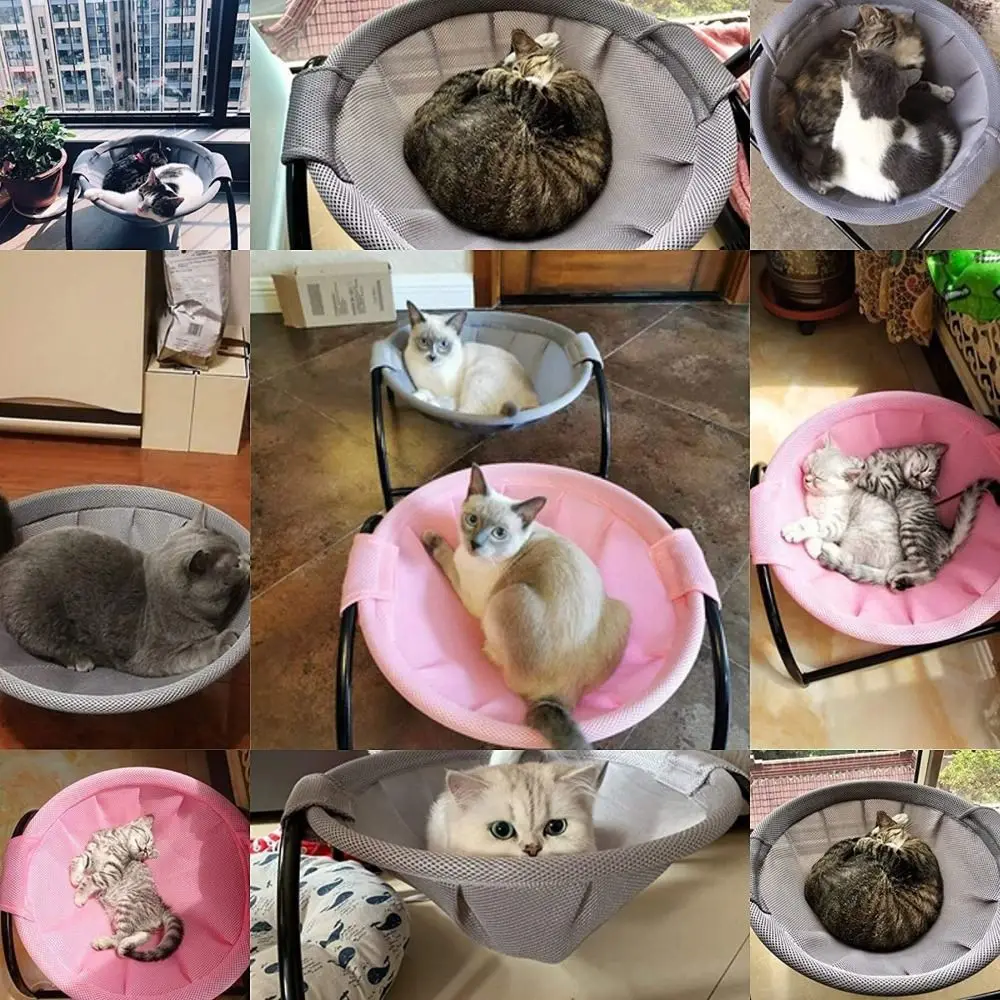 Фото Уютный съемный гамак для кошек на подставке, дышащий, с подставкой для лежания, комфортная теплая лежанка для питомцев, всесезонное спальное место №3