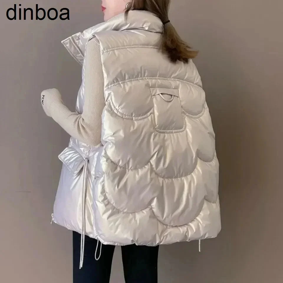 

Dinboa2023 Новый пуховой жилет из хлопка для женщин на осень и зиму, короткий Свободный Повседневный жилет, женская мода, большие размеры, куртка без рукавов, Топ