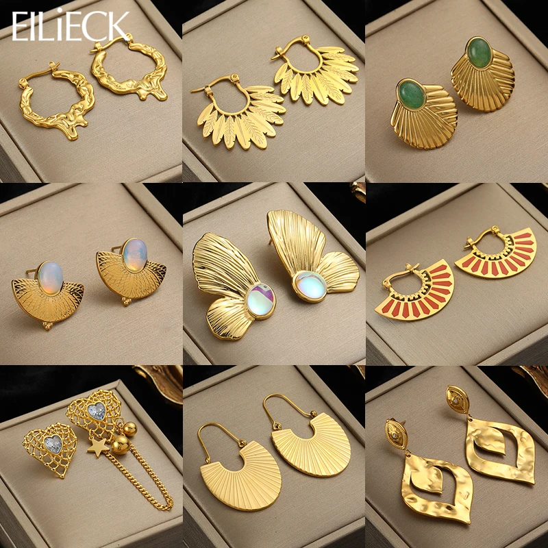 

EILIECK 316L из нержавеющей стали золотого цвета веер геометрические богемные Висячие серьги-кольца для женщин очаровательные серьги-подвески ювелирные изделия в подарок