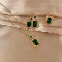 2022 korean new exquisite green crystal geometric ring earrings fashion temperament versatile necklace womens jewelry