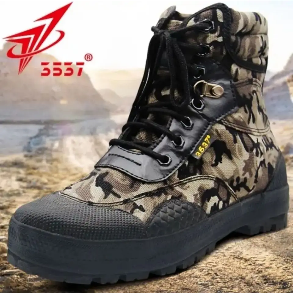 Men 'S High-Top Training Shoes Labor Protection Four Seasons Camouflage Tactical Canvas Wear-Resistant Rubber Hiking Shoes