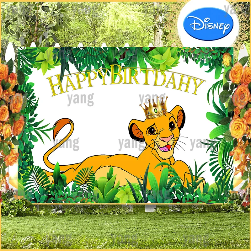 

Lovely Custom Cartoon Disney Lion King Crowm Baby Simba Jungle Forest Backdrop Birthday Party Decoration Photography Background