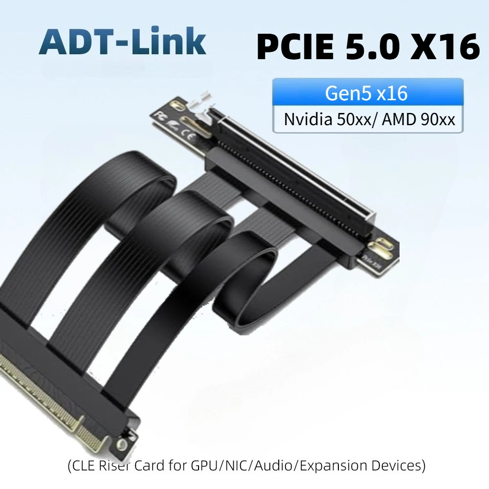 Фото Кабель-удлинитель PCIe 5.0 x16, идеально подходит для видеокарт PCIe 5.0/4.0, для тестирования GPU RTX5090(Ti) RX9070(XT), угловой, 90 градусов, черно-белый цвет №1