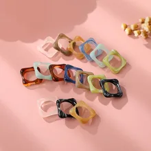 Colorful Resin Acrylic Rings Women Transparent Round Square Rings Set Vintage Geometric Korea Beads Trendy Jewelry Gifts