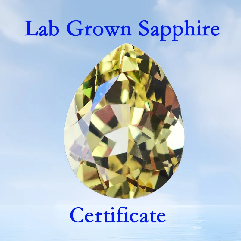 Выполненный в лаборатории сапфир грушевидной формы VVS1 канарейка желтого цвета