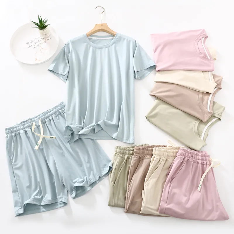

Casual Cotton Summer Pajamas Women Loose Short-Sleeved Shorts Home Pyjamas Suit New Sleepwear Clothes Ensemble Femme 2 Pièces