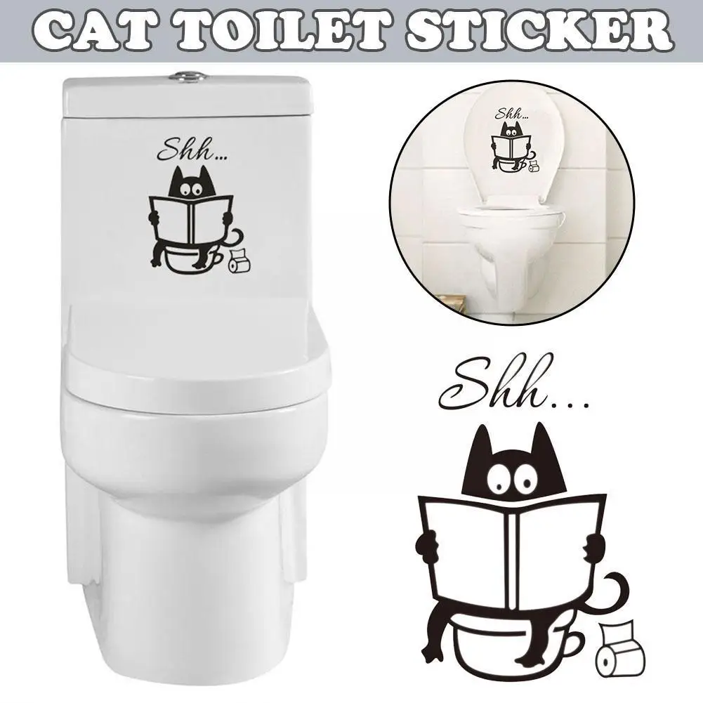 Cute Cat Toilet Pattern Sticker Wall Stickers Removable Living Background Bedroom Decoration Room Sticker Sofa Personality C9X6