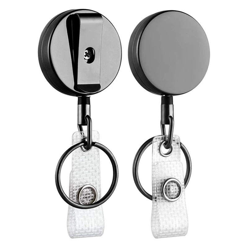 

4 Pack Mini Heavy Duty Retractable Badge Holder Reel, Metal ID Badge Holder With Belt Clip Key Ring(Small Glossy Black)