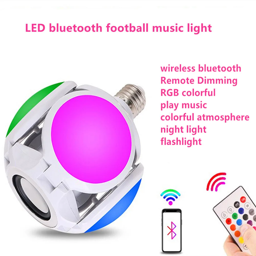 40W Smart Bluetooth Light Speaker E27 LED Music Football Colorful Bulb Wireless Stereo Audio With Remote | Электроника