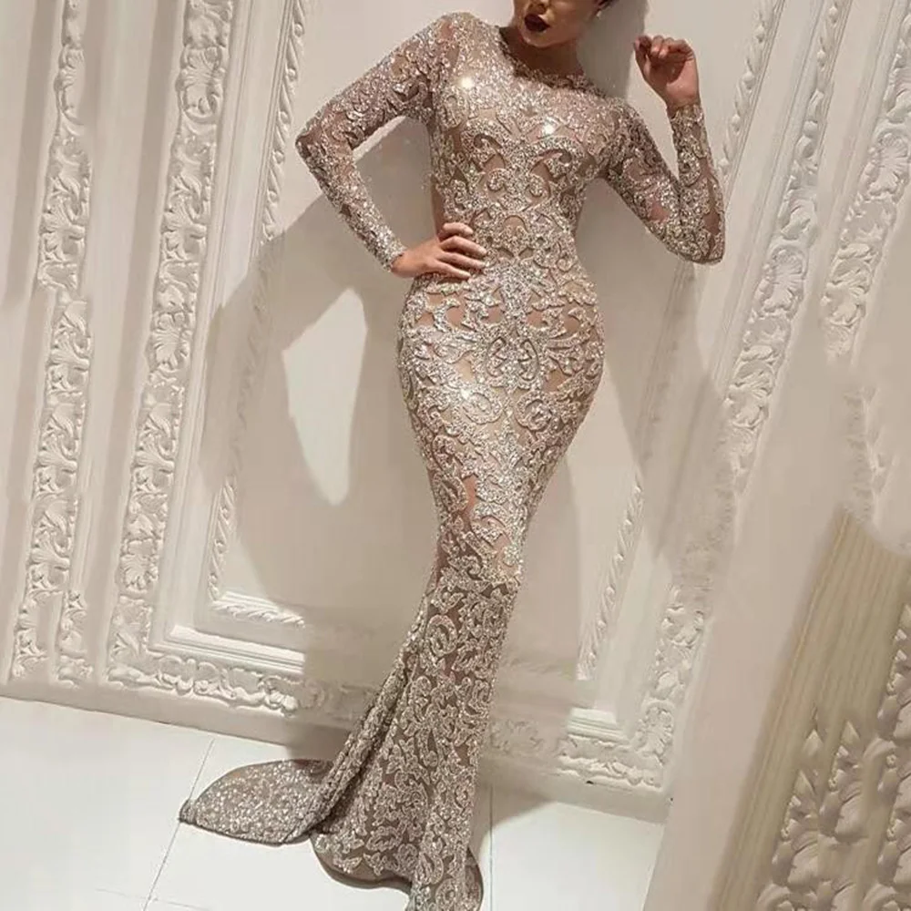 

Casual sexy 2023 hot dress, spring new women's gilded long-sleeved elegant slim sexy long dress evening dress rou