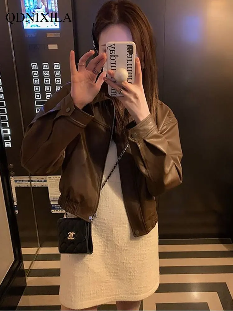 Women's Leather Jacket Spring Jacket Women PU Lapel  Leather Jacket Korean Women New Coat & Jacket Women's Bomber Jacket