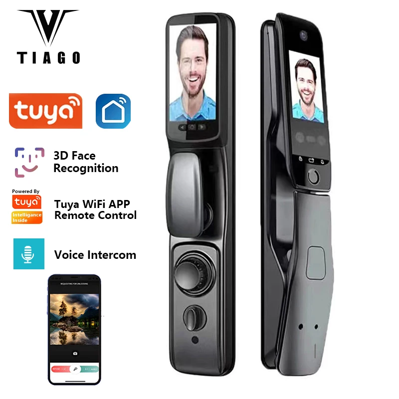 

Tuya APP Remote Control Voice Intercom 3D Face Recognition Smart Door Lock With Camera Palmprint Fingerprint Password Smart Lock
